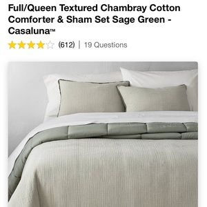 CASALUNA FULL/QUEEN TEXTURED CHAMBRAY COTTON COMFORTER & SHAM SET SAGE GREEN